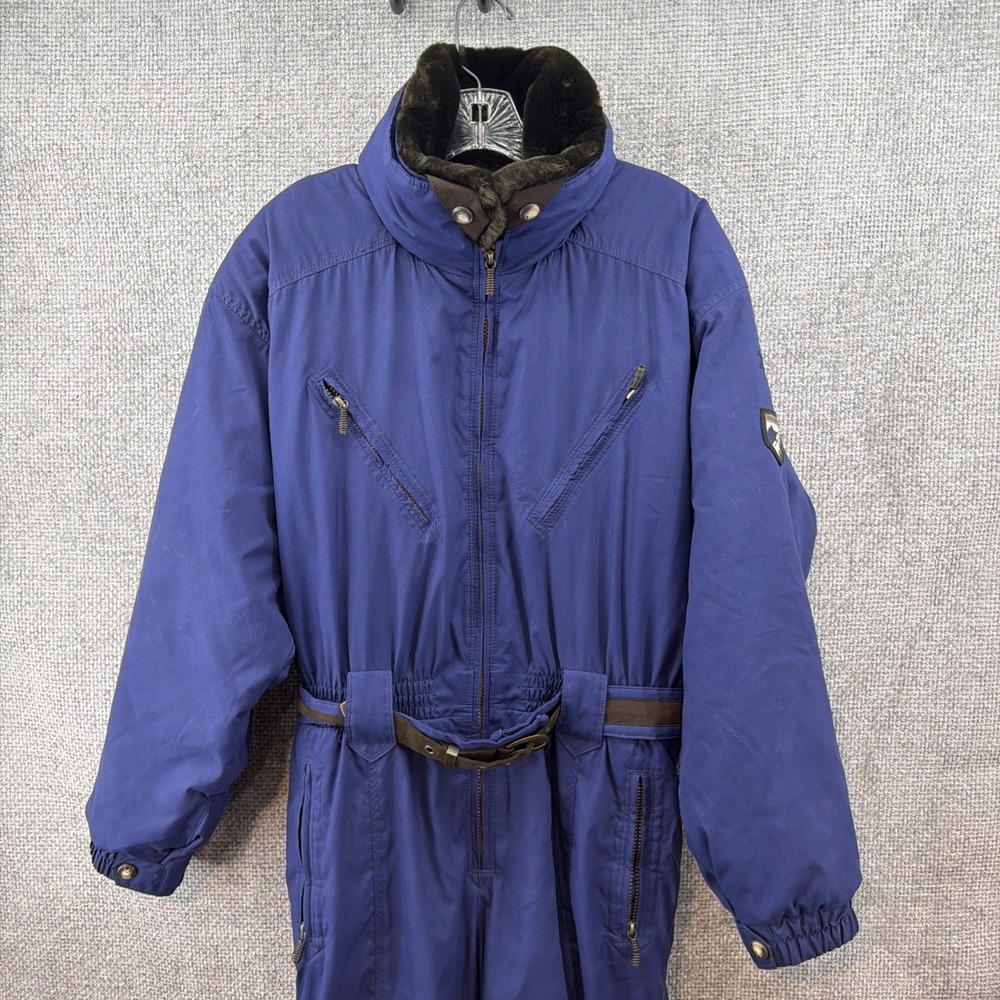 Obermeyer Vintage Women's Sz 14 Blue One Piece Ski Suit Insulated Belted Hood